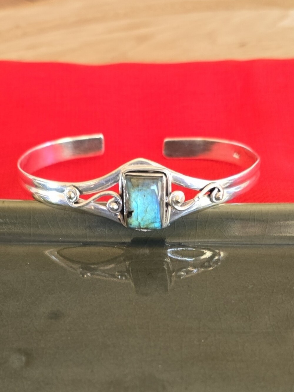 Boho Artisan Sterling Silver 925 Labradorite Cuff Bracelet - Picture 2 of 16